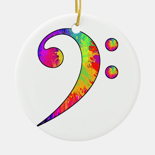 Colourful Bass Clef Ceramic Ornament (Front)
