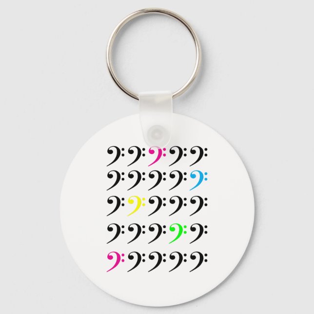 Colourful Bass Clef Grid Pattern Music Lover Keychain (Front)