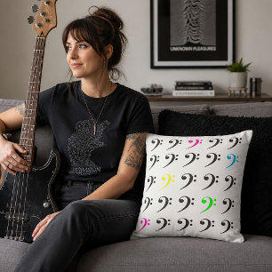 Colourful Bass Clef Neon Music Art Throw Pillow