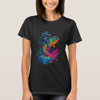 Colourful Bass Fishing Splash Design for Anglers T-Shirt
