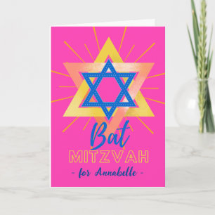 Colourful Bat Mitzvah Star of David Add a Name Car Card