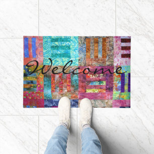 Colourful Batik Squares Quilt Doormat