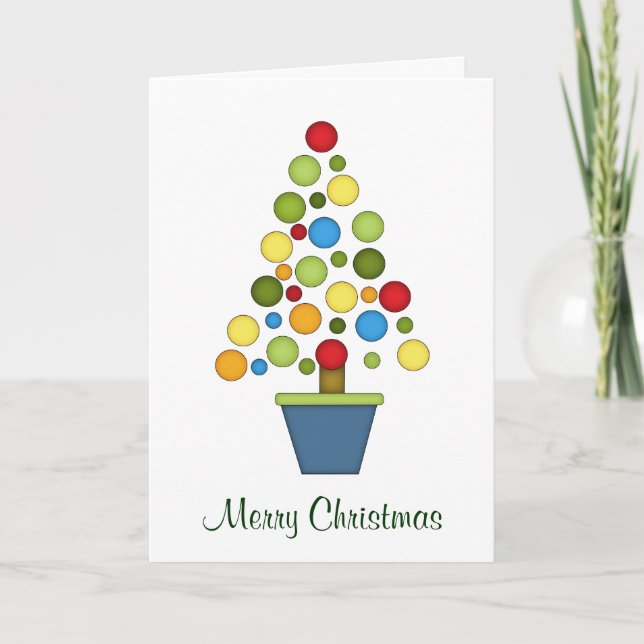 Colourful Baubles Christmas Tree+Wreath Holiday Card (Front)