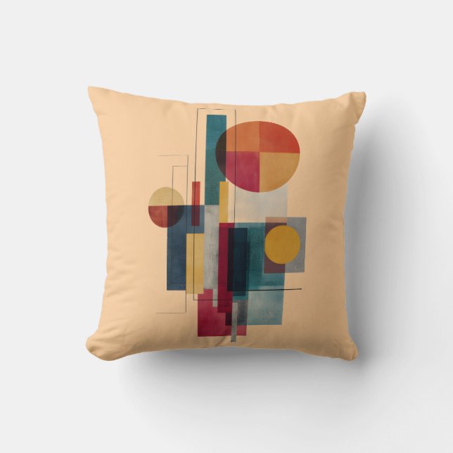 Colourful Bauhaus Geometric Abstract Throw Pillow (Front)
