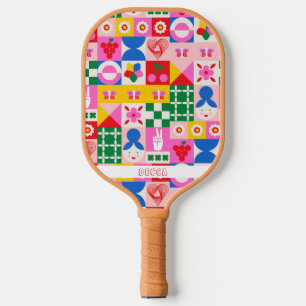 Colourful Bauhaus Geometric Pickleball Paddle