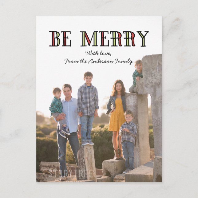 Colourful Be Merry Holiday Photo Postcard (Front)