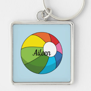 Colourful Beach Ball   Add your Name Keychain