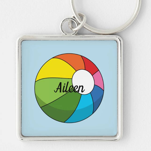 Colourful Beach Ball | Add your Name Keychain (Front)