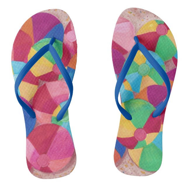 Colourful Beach Balls in Sand Flip Flops (Footbed)