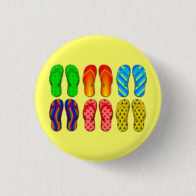 Colourful beach flip-flops 1 inch round button (Front)