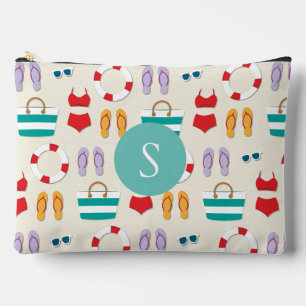Colourful Beach Holiday Pattern Monogram Accessory Pouch