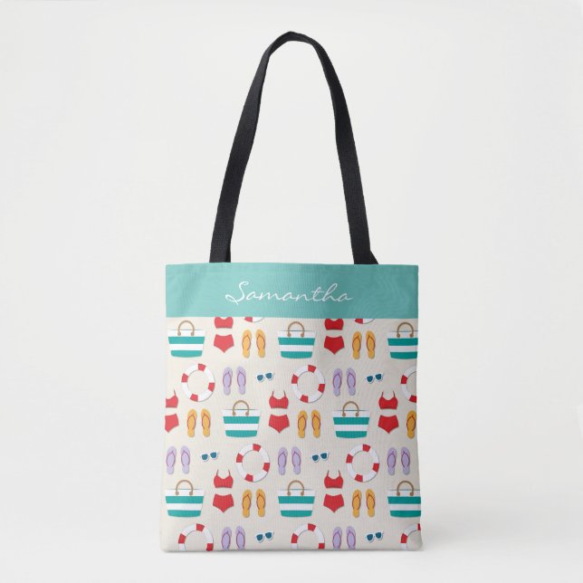 Colourful Beach Holiday Pattern Personalised Tote Bag (Front)