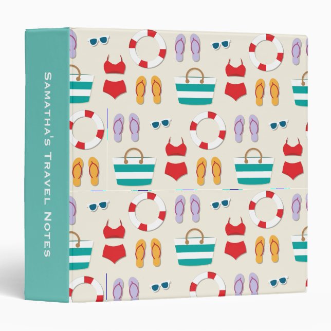 Colourful Beach Holiday Pattern Personalised Trave Binder (Front/Spine)