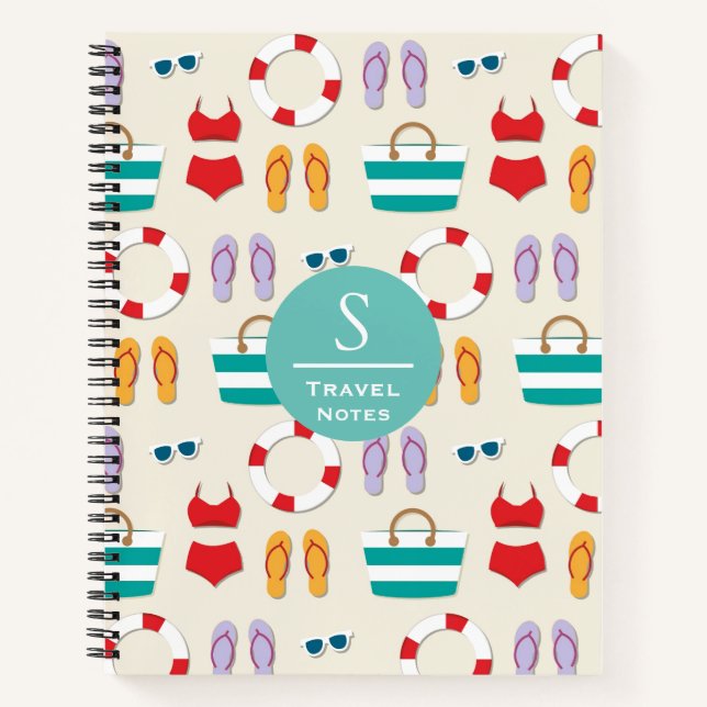 Colourful Beach Holiday Pattern Personalised Trave Notebook (Front)