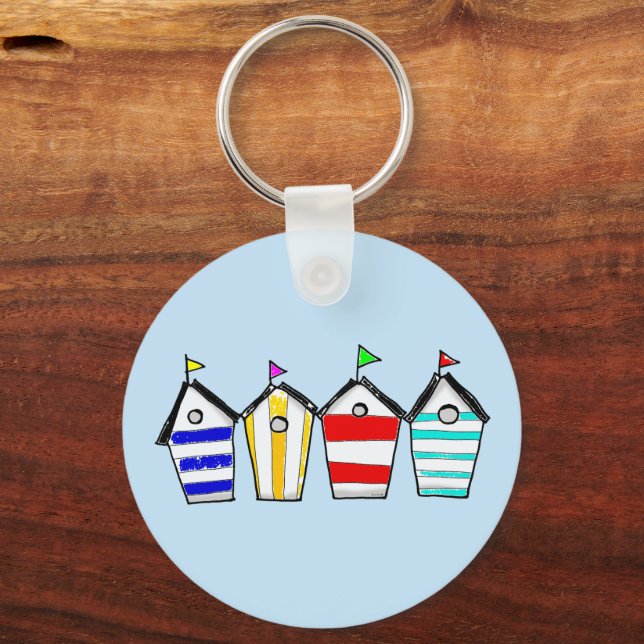 Colourful Beach Hut Illustration Keychain (Front)