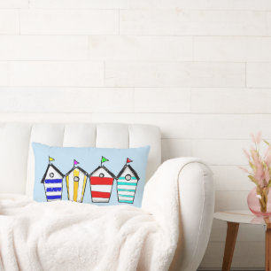 Colourful Beach Hut Illustration Lumbar Pillow