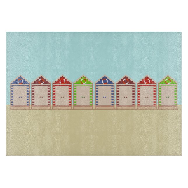 Colourful Beach Huts Summer Cutting Board (Front)