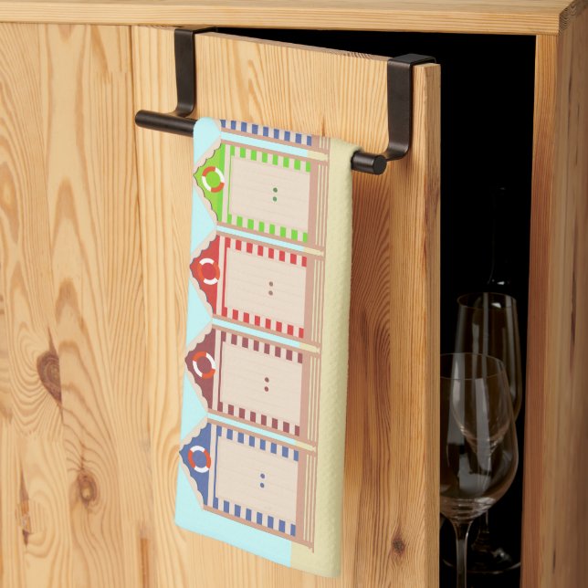 Colourful Beach Huts Summer Kitchen Towel (Thirds Fold)