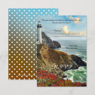 Colourful Beach Lighthouse Wedding RSVP Card