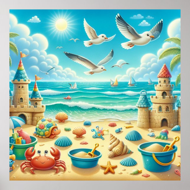 Colourful Beach Nursery Poster (Front)