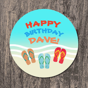 Colourful Beach Party Custom Name Round Paper Coaster