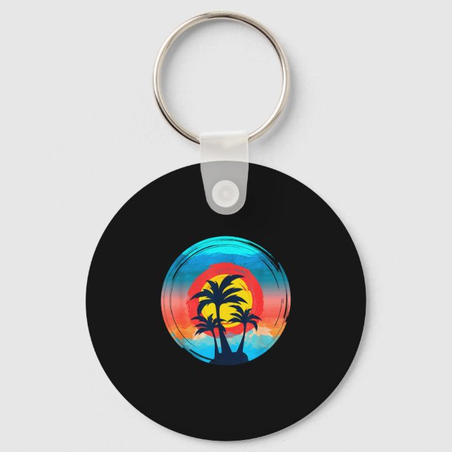 Colourful beach sunset sky palm trees for men wome keychain (Front)