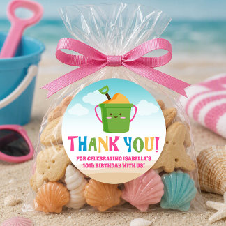 Colourful Beach Theme sand bucket & Shovel Classic Round Sticker