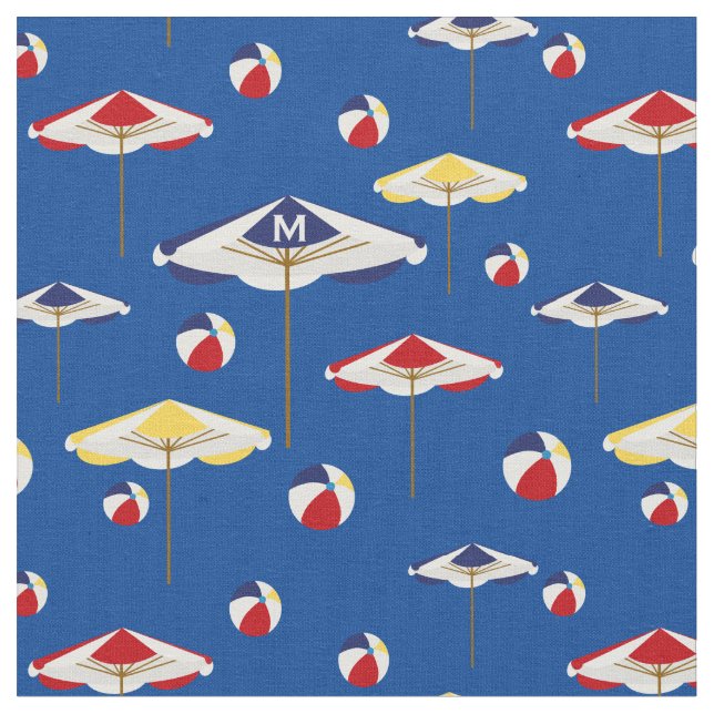 Colourful Beach Umbrella and Beach Ball Custom Fabric (Close Up)