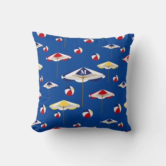 Colourful Beach Umbrella and Beach Ball Custom Throw Pillow (Front)