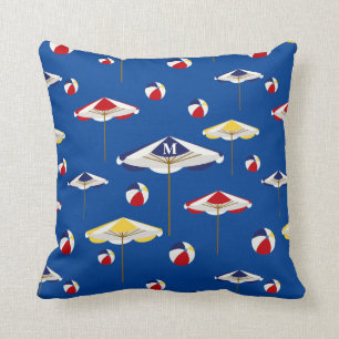 Colourful Beach Umbrella and Beach Ball Custom Throw Pillow