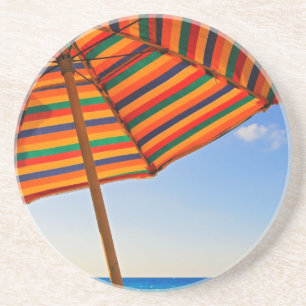 Colourful Beach Umbrella on a Sunny Day Photograph Coaster