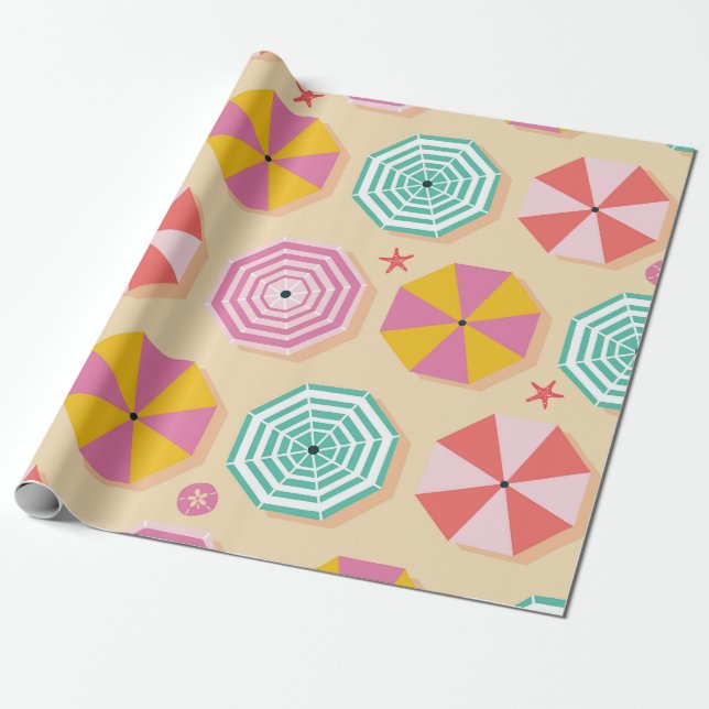 Colourful Beach Umbrella Pattern Wrapping Paper (Unrolled)