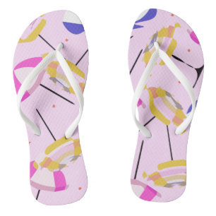 Colourful Beach Umbrellas With Red Polka Dots Patt Flip Flops