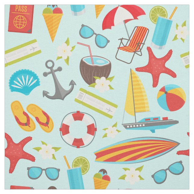 Colourful beach vacation pattern fabric (Swatch)