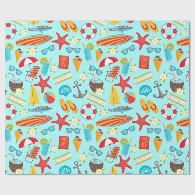 Colourful beach vacation pattern wrapping paper (Flat)
