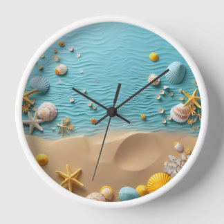 Colourful Beach Wall Clock with Sea Shell Design