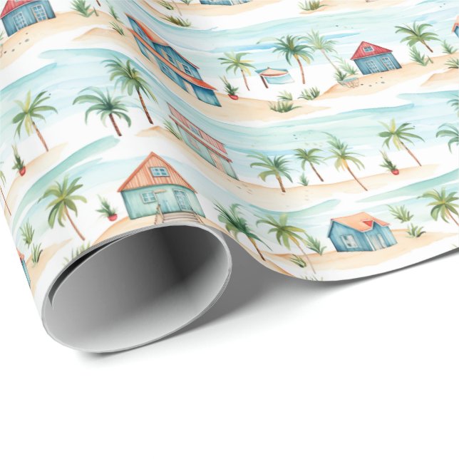 Colourful Beach Watercolor Tropical  Wrapping Paper (Roll Corner)