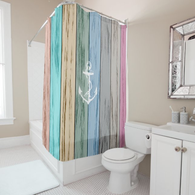 Colourful Beach Wood Nautical Stripes & Anchor (In Situ)