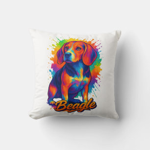 Colourful Beagle Pop Art – Vibrant Dog Portrait Throw Pillow