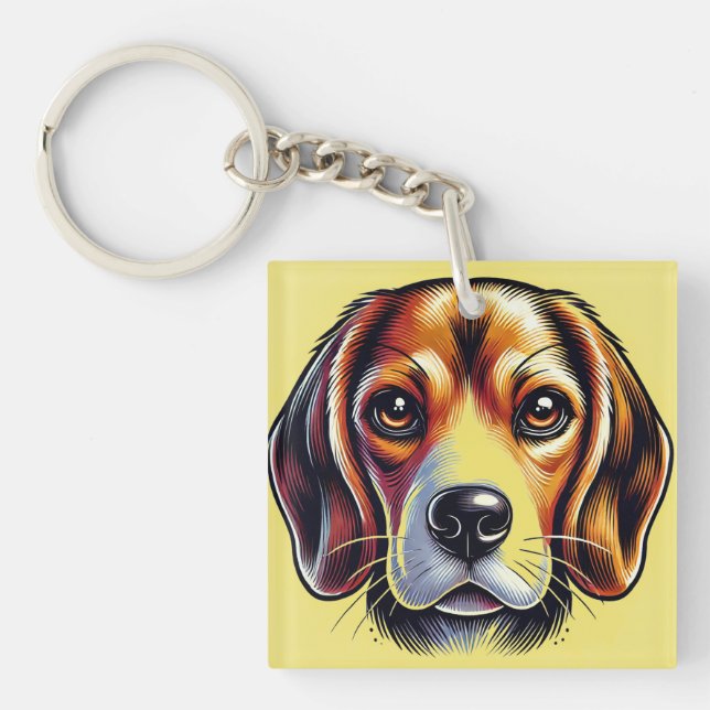 Colourful Beagle Portrait For Dog Lovers Keychain (Front)