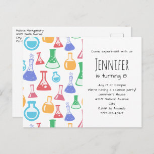 Colourful Beakers and Flasks Science Pattern Invitation Postcard