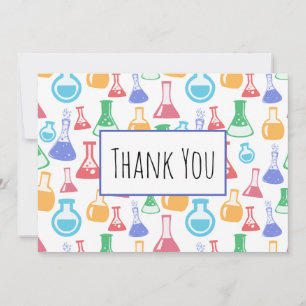 Colourful Beakers and Flasks Science Pattern Thank You Card