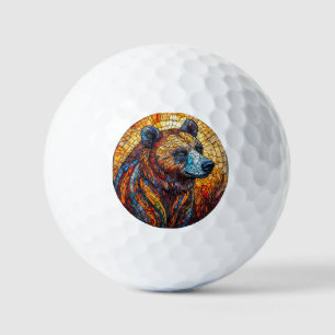 Colourful Bear Portrait in a Stained Glass Art Golf Balls