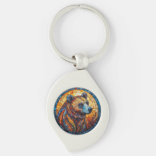Colourful Bear Portrait in a Stained Glass Art Keychain