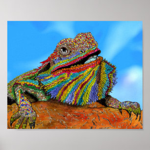 Colourful Bearded Dragon Poster - 10" x 8"