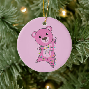 Colourful Bears Merry Christmas Winter Animals Bea Ceramic Ornament