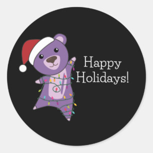 Colourful Bears Merry Christmas Winter Animals Bea Classic Round Sticker