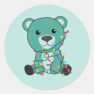 Colourful Bears Merry Christmas Winter Animals Bea Classic Round Sticker