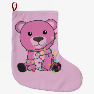Colourful Bears Merry Christmas Winter Animals Bea Large Christmas Stocking
