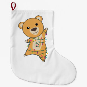 Colourful Bears Merry Christmas Winter Animals Bea Large Christmas Stocking
